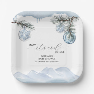 Watercolor-Winter-Berg-Schneeflocken-Baby-Party Pappteller