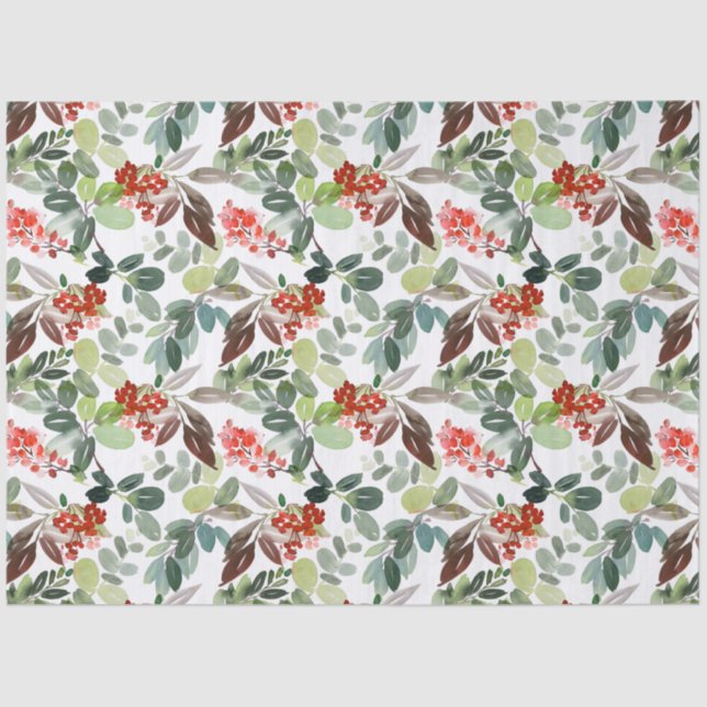 Watercolor Winter Berries & Greenery Christmas Seidenpapier (Vorderseite)