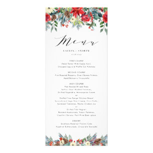 Watercolor Winter Blooms Garland Wedding Menu Card Werbekarte