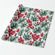 Watercolor Winter Bluben Berries Wrapping Paper