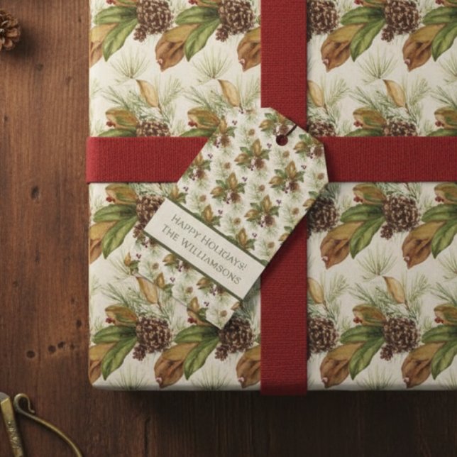 Watercolor Winter Botanical Pattern Geschenkanhänger (Personalized Christmas gift tag
)