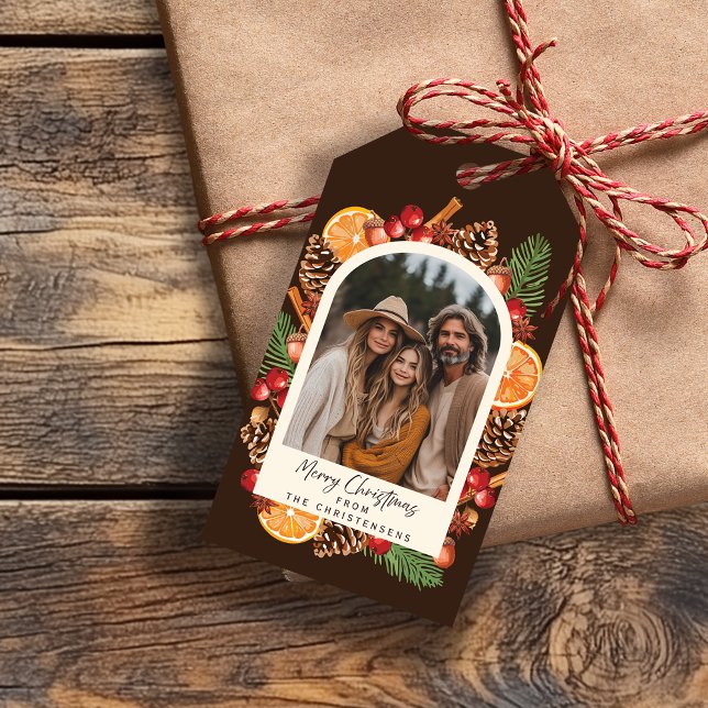 Watercolor Winter Botanisches Foto Weihnachten Geschenkanhänger (Von Creator hochgeladen)
