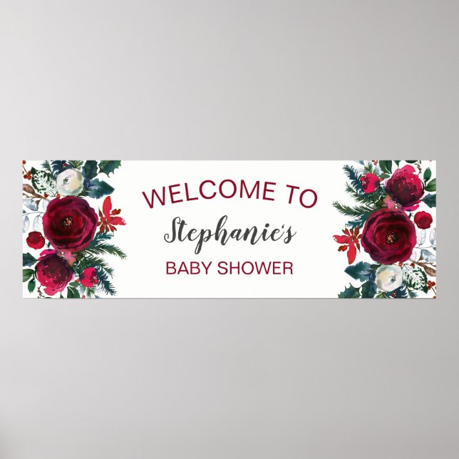 Watercolor Winter Burgund Blume Poster (Vorne)