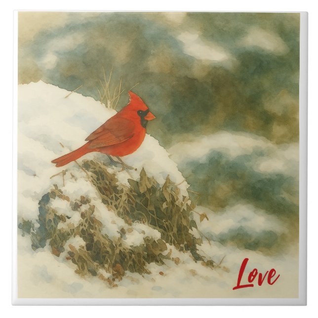 Watercolor Winter Cardinal Fliese (Vorderseite)