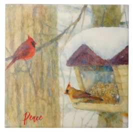 Watercolor Winter Cardinals Fliese