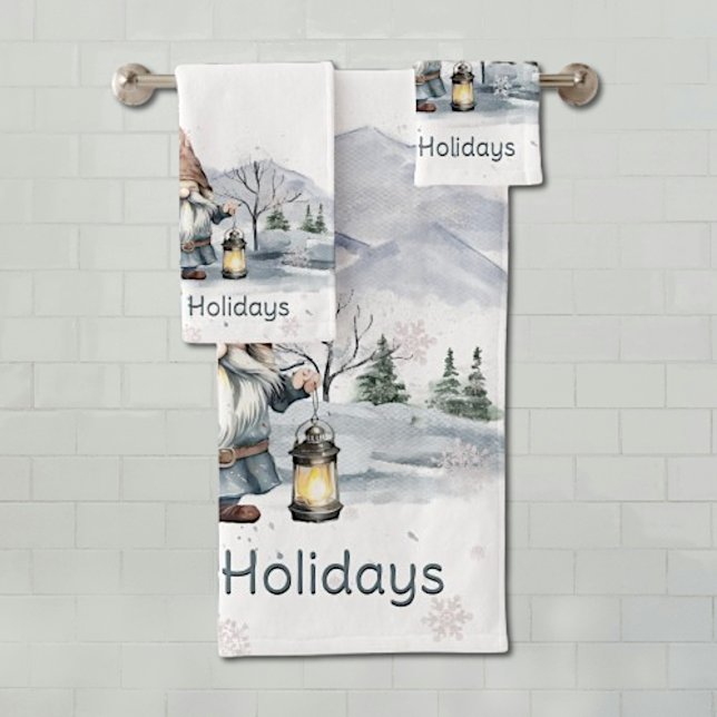 Watercolor Winter Christmas Gnome Badhandtuch Set (Watercolor Winter Christmas Gnome Bath Towel Set)