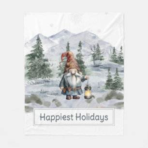 Watercolor Winter Christmas Gnome Fleecedecke