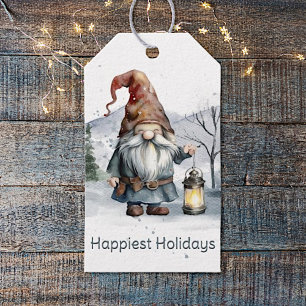 Watercolor Winter Christmas Gnome Geschenkanhänger