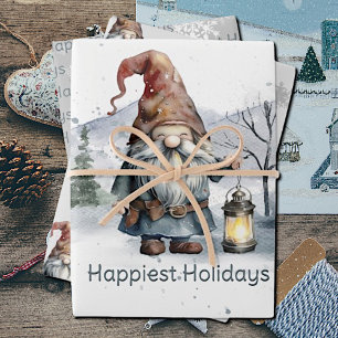 Watercolor Winter Christmas Gnome Geschenkpapier Set