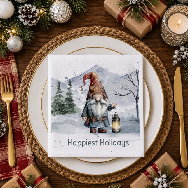 Watercolor Winter Christmas Gnome Serviette (Watercolor Winter Christmas Gnome Napkins)