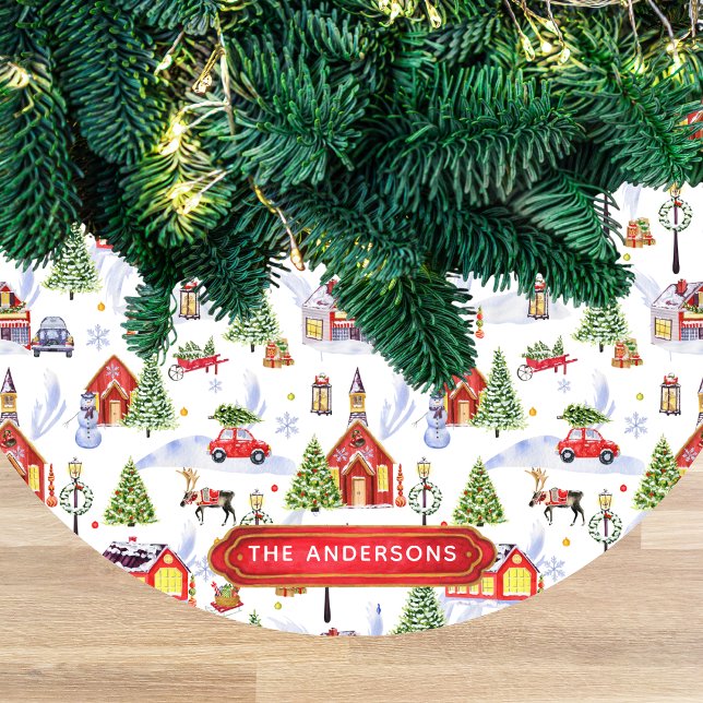 Watercolor Winter Christmas Objects Pattern Fleece Weihnachtsbaumdecke (Von Creator hochgeladen)