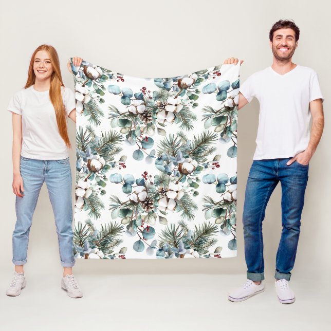 Watercolor Winter Cotton Pine Weihnachten Fleecedecke (Beispiel)
