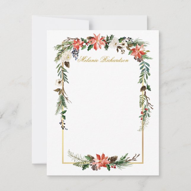 Watercolor Winter Floral Gold Personalisiert Mitteilungskarte (Vorderseite)