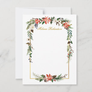 Watercolor Winter Floral Gold Personalisiert Mitteilungskarte