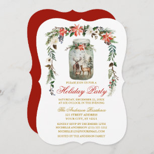 Watercolor Winter Floral Mason Jar Holiday Party Einladung