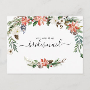 Watercolor Winter Floral Seid meine Bridesmaid Postkarte