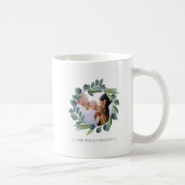 Watercolor Winter Foliage Foto Wreath & Monogram Kaffeetasse