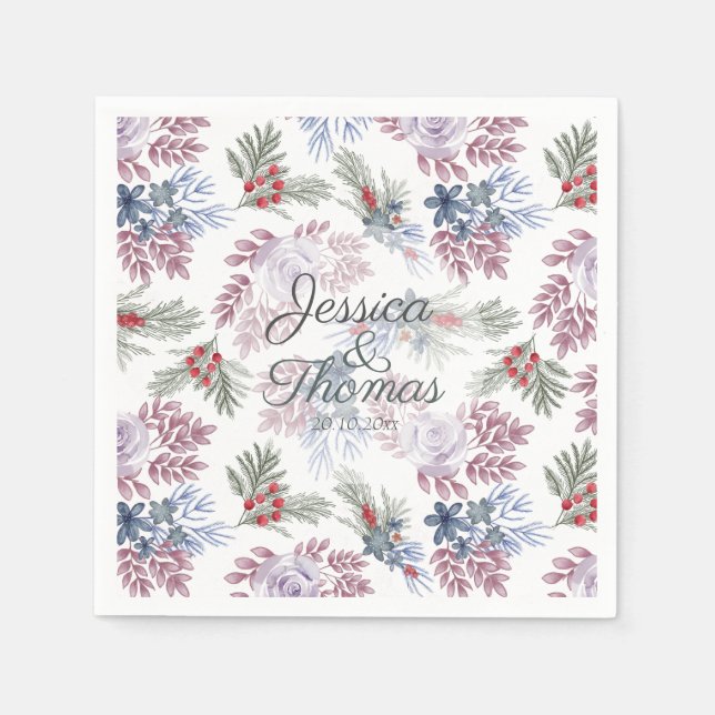 Watercolor Winter foliage Wedding Napkins Serviette (Vorderseite)