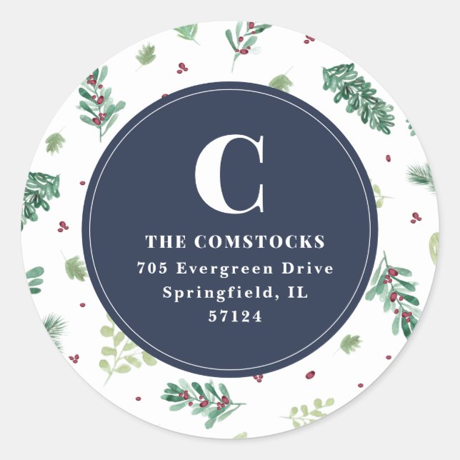 Watercolor Winter Folies Weihnachten Rücksendeadre Runder Aufkleber (Vorderseite)