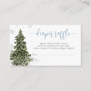 Watercolor Winter Forest Blue Diaper Raffel Ticket Begleitkarte