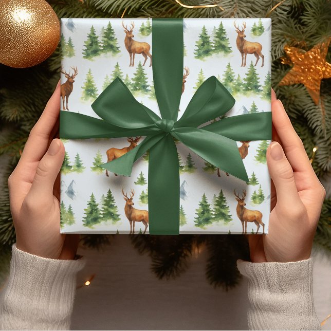 Watercolor Winter Forest - Deer and Snowy Trees -  Geschenkpapier (Von Creator hochgeladen)