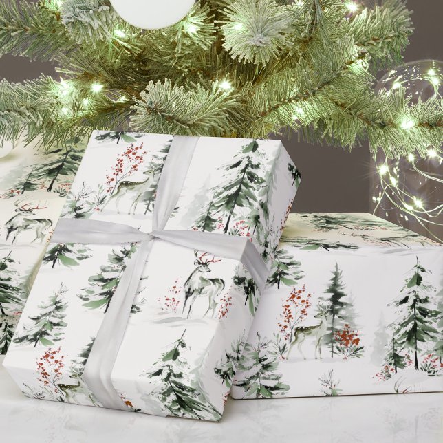 Watercolor Winter Forest Holiday Wrapping Paper Geschenkpapier (Von Creator hochgeladen)