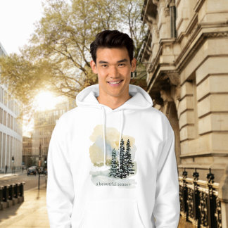 Watercolor Winter Forest Hoodie | Unisex Evergreen