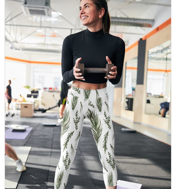 Watercolor Winter Green Seamless Muster Leggings (Von Creator hochgeladen)