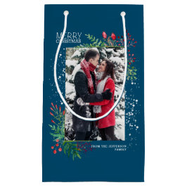 Watercolor Winter Greenery Blaues Weihnachtsfest F Kleine Geschenktüte