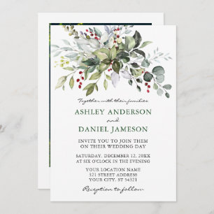 Watercolor Winter Greenery Foto Hochzeit Einladung