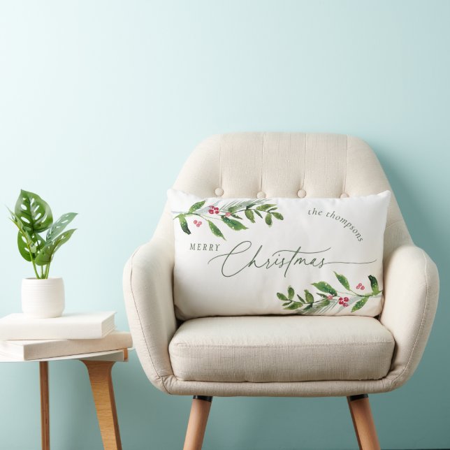 Watercolor Winter Greenery Moderne Weihnachten Lendenkissen (Stuhl )