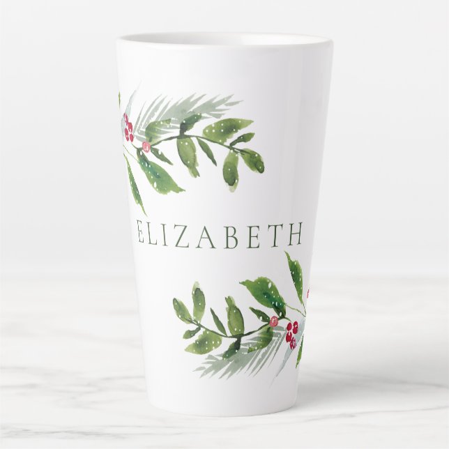 Watercolor Winter Greenery Moderne Weihnachten Milchtasse (Vorderseite)