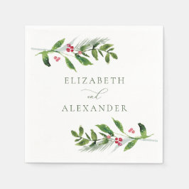 Watercolor Winter Greenery Moderne Weihnachten Serviette