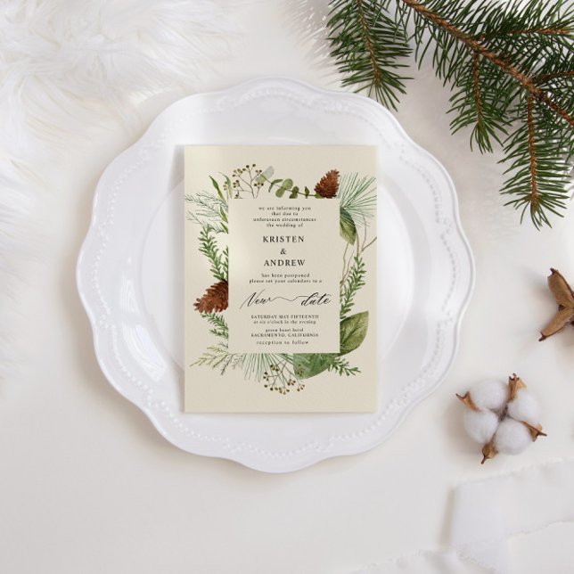 Watercolor Winter Greenery Posponed Wedding Einladung (Von Creator hochgeladen)