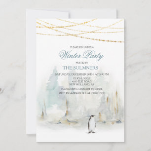 Watercolor Winter Holiday Party Pinguin Einladung