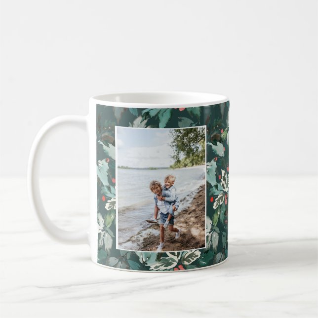 Watercolor Winter Holly Berry 2 Foto Kaffeetasse (Links)