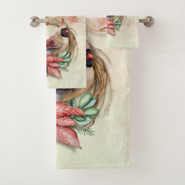Watercolor Winter Kardinal Badhandtuch Set (Insitu)