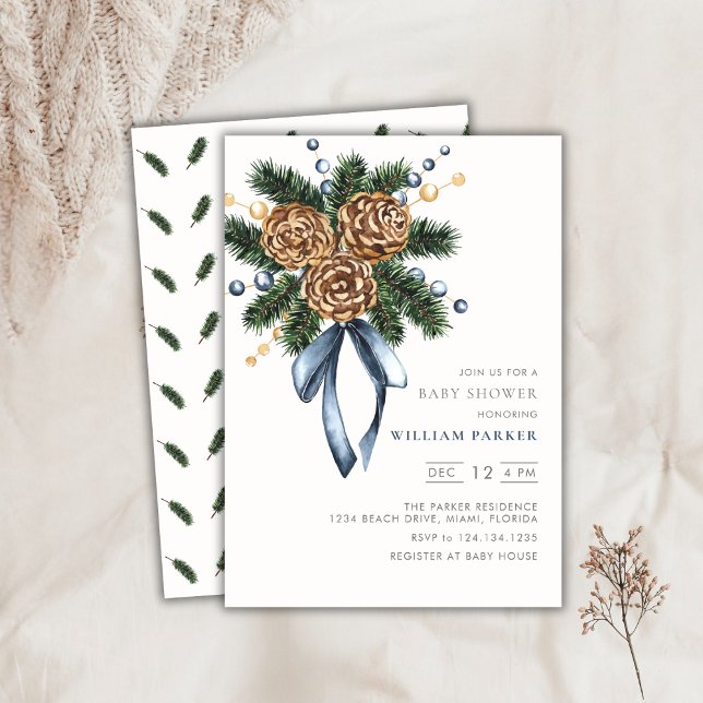 Watercolor Winter Kranz Kinderdusche Einladung (Watercolor Winter Wreath Baby Shower Invitation)
