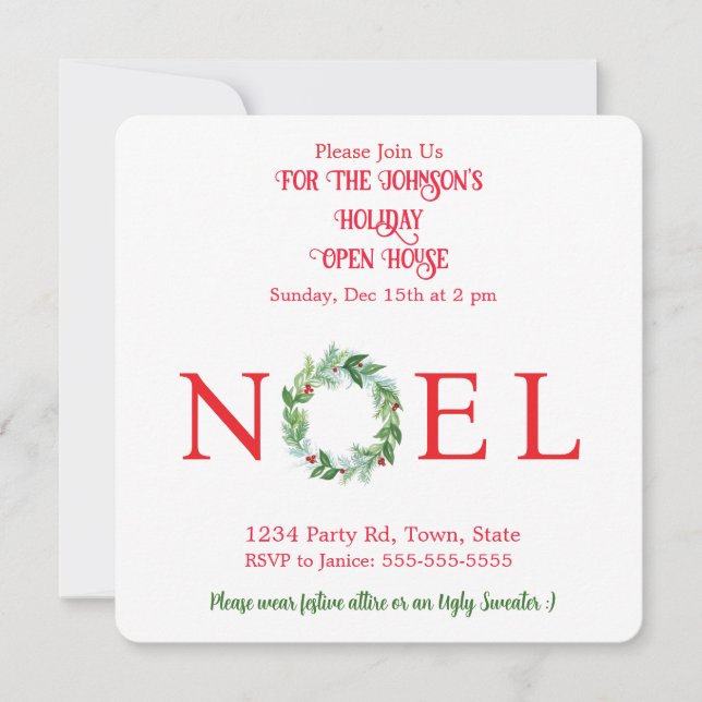 Watercolor Winter Kranz von Hand bemalt Einladung (Vorderseite)