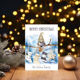 Watercolor Winter Lady Gnome Frohe Weihnachten