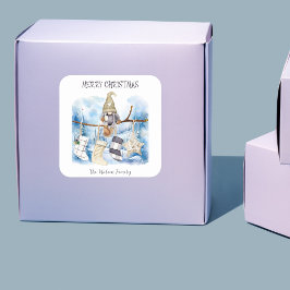 Watercolor Winter Lady Gnome Frohe Weihnachten Quadratischer Aufkleber