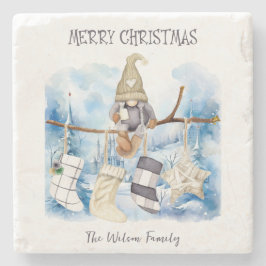 Watercolor Winter Lady Gnome Frohe Weihnachten Steinuntersetzer