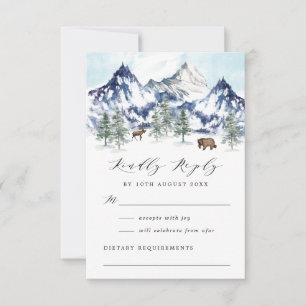 Watercolor Winter Mountain Forest Wedding RSVP Karte
