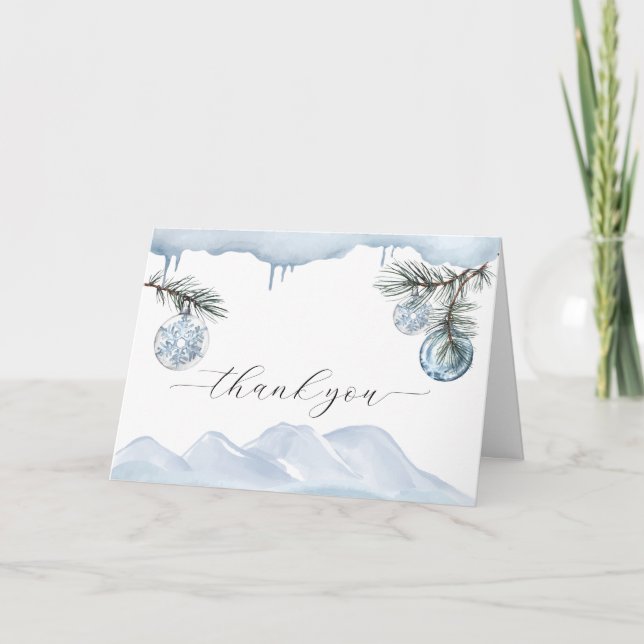 Watercolor Winter Mountain Snowflake Baby Shower  Dankeskarte (Vorderseite)