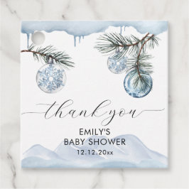 Watercolor Winter Mountain Snowflake Baby Shower Geschenkanhänger