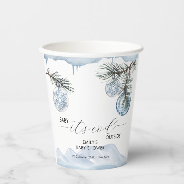 Watercolor Winter Mountain Snowflake Baby Shower  Pappbecher (Vorderseite)