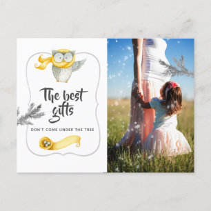 Watercolor Winter Owl Weihnachtsbaby erwartet Ankündigungspostkarte