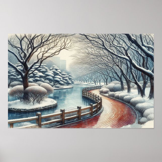 Watercolor Winter Park Scene Poster (Vorne)