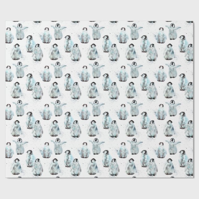Watercolor Winter Penguins Baby Shower Geschenkpapier (Flach)