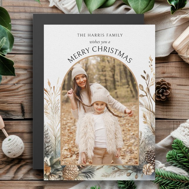 Watercolor Winter Pine Botanical Arch 1-Photo Magnetkarte (Von Creator hochgeladen)